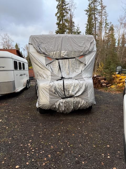 FRUNO Oxford Fabric Travel Trailer Cover RV Cover 16'-18' Waterproof Rip-Resistant Anti-UV Camper Cover for Winter Snow with Jack Cover 4 Tire Covers and Gutter Covers customer photo 1