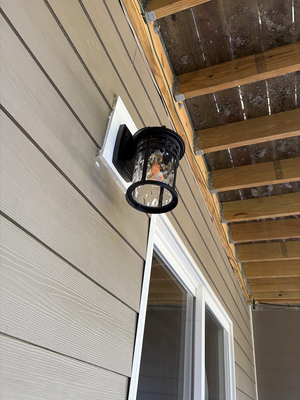 Darkaway Outdoor Wall Sconce, Rustproof Anti-Rust Waterproof Black Exterior Wall Mount Light with Water Ripple Glass customer photo 2