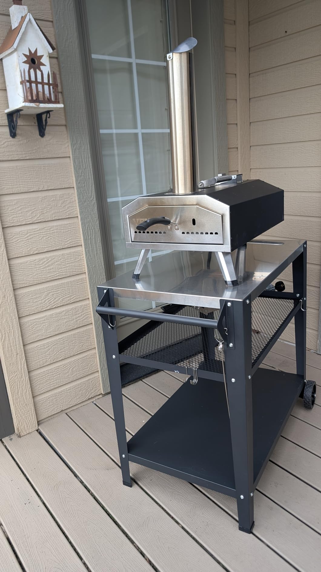 LEETOLLA Stainless Steel Outdoor Grill Cart with Wheels, Heavy-Duty 3-Tier BBQ Prep Table for Pizza Oven, Griddle, Patio - Rustproof Commercial Kitchen Cart with Tool Hooks customer photo 2