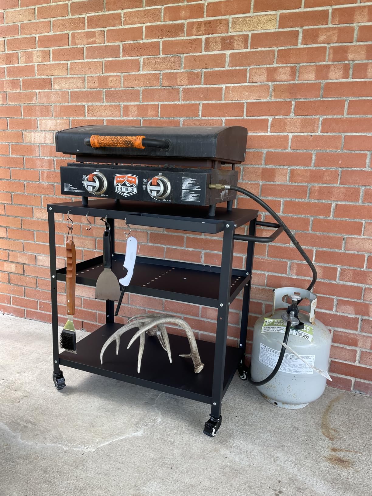 Outdoor Grill Cart Table, Pizza Oven Stand with Casters, Silver | Multifunctional Grill Table for Pizza Oven & Griddle, 4 Lockable Wheels, Side Handles & Hooks for Indoor/Outdoor Use customer photo 2