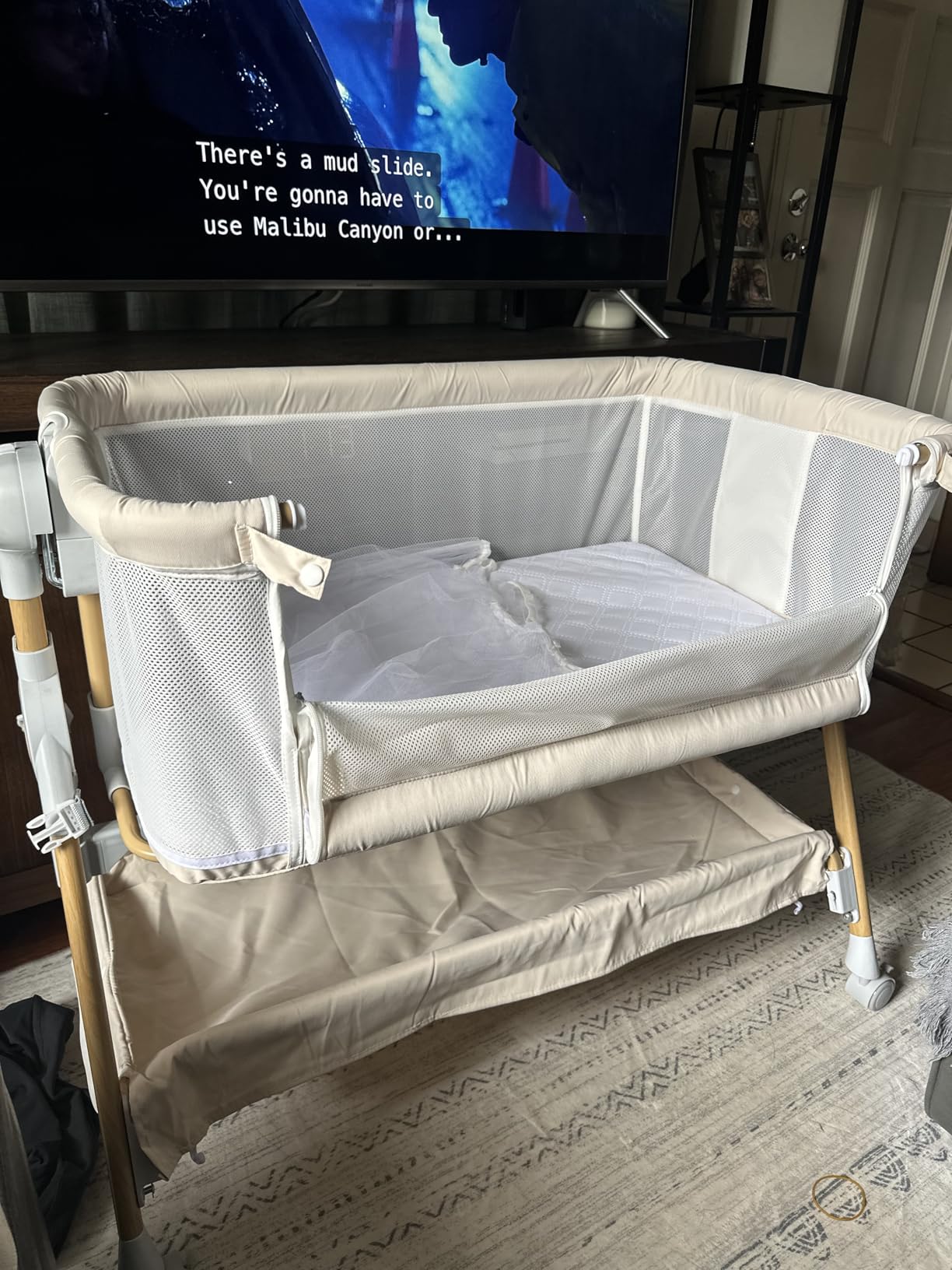 3 in 1 Baby Bassinet, Bedside/Rocking Bassinet for Baby, Bedside Crib with lockable Wheels, Waterproof Mattress, Adjustable 6 Heights, Portable Bassinets Bedside Sleeper for Newborn Infant-Beige customer photo 1