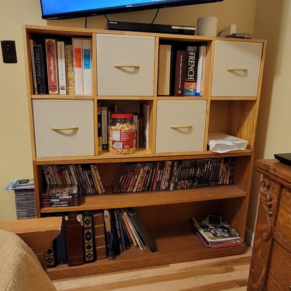 EXPERLAM 8 Cube Storage Organizer - Solid Wood Bookshelf with 4 Storage Bins, Cube Shelf with 2 Removable Back Panels, Vertical or Horizontal Bookcase customer photo 1