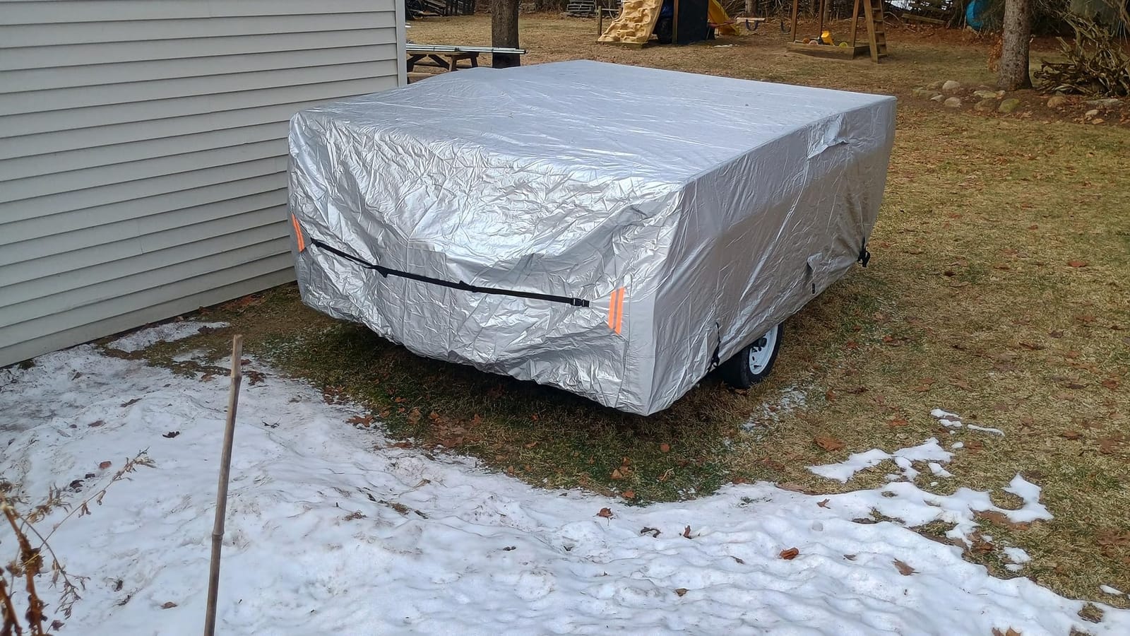 Oxford Fabric Pop Up Folding Camper Cover 14'-16' Super Waterproof Tear-Resistant Anti-UV Tent Trailer Cover for Winter Snow with Reinforced Corners, 5+2 Windproof Straps, Storage Bag customer photo 2