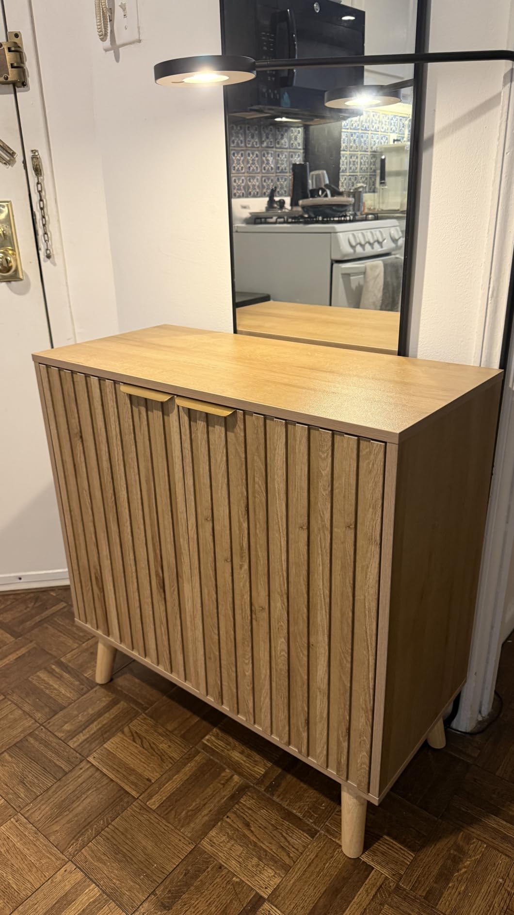 Fluted Storage Cabinet, Buffet Cabinet with Storage, Wood Sideboard with Adjustable Shelf, Modern Accent Cabinet & Console Table for Entryway, Living Room, Dining Room, Natural customer photo 2