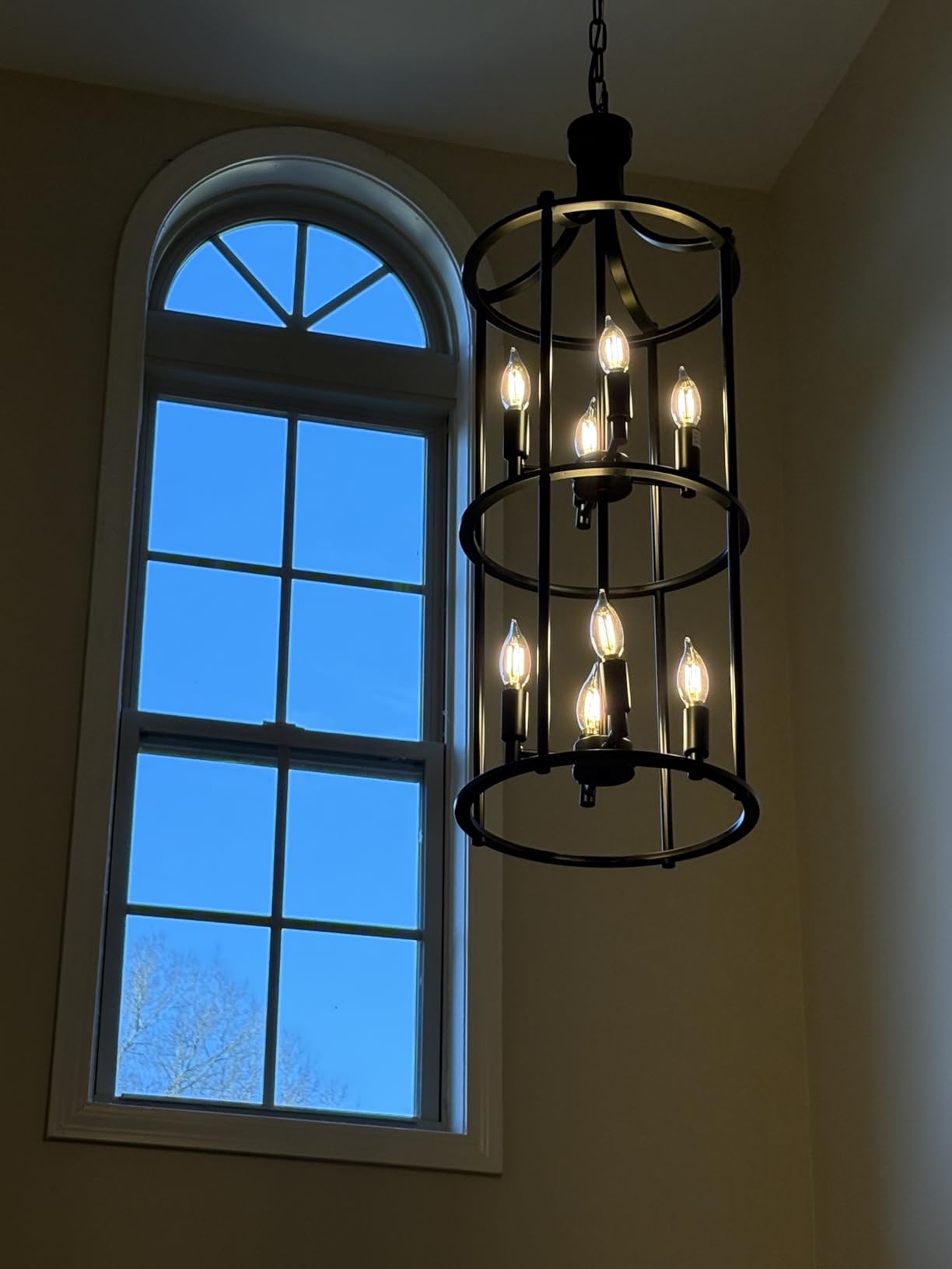 Foyer Chandeliers for High Ceilings, Lantern Tiered Gold Chandelier Light Fixture Metal Modern Farmhouse Pendant Lights for Kitchen Island Entryway Staircase Living Room Dining Room (Gold) customer photo 1