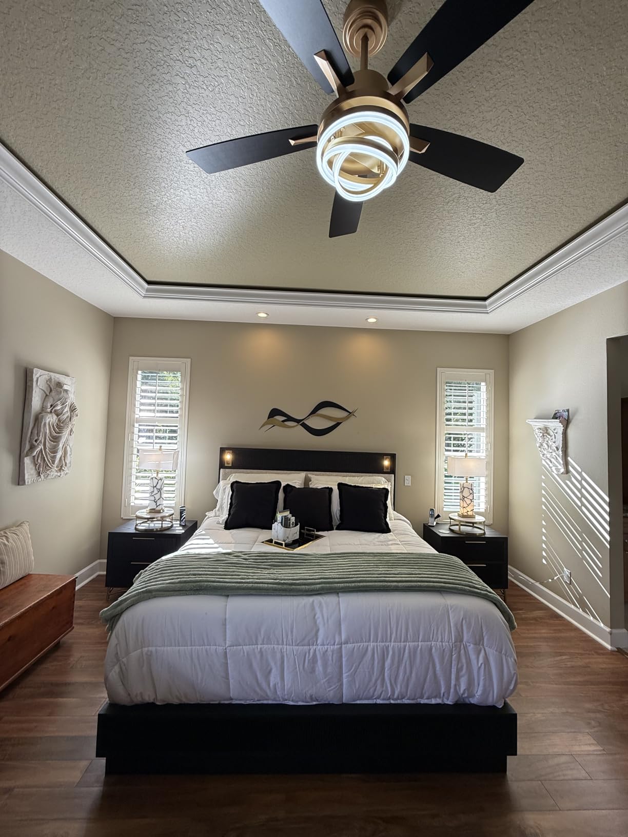 72 Inch Modern Large Ceiling Fans with Lights | 3 DIY Rings, 2550ML, Remote, Reversible, Quiet DC Motor, Dimmable, 6 Speeds, Noiseless, High CFM, Memory, for Bedroom Kitchen customer photo 2