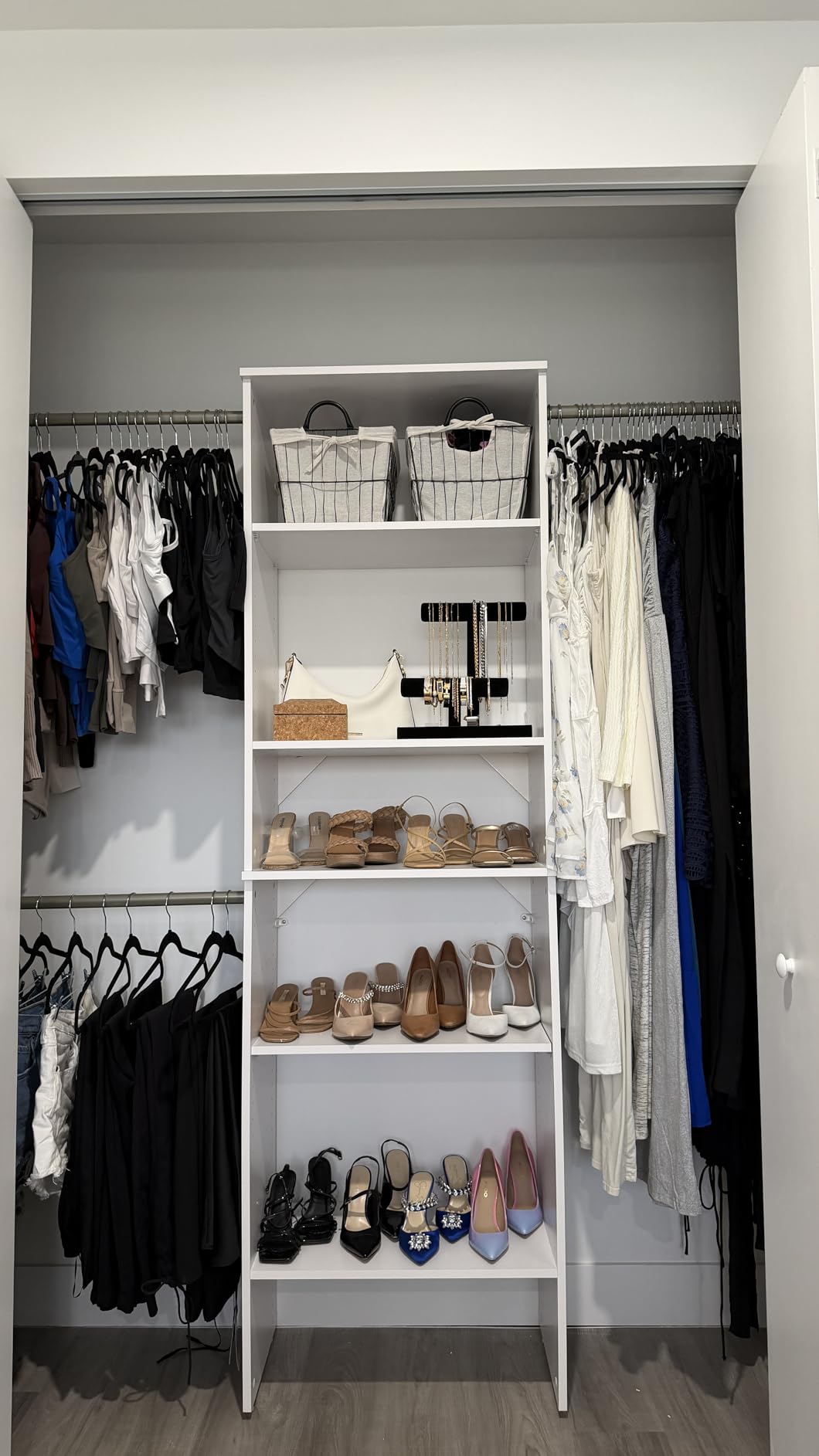 ClosetMaid SuiteSymphony Wood Closet Organizer Kit with Tower, (3) Hang Rods, (5) Shelves (2-Adjustable), Fits Spaces 5-10 ft. Wide, White Timber customer photo 1