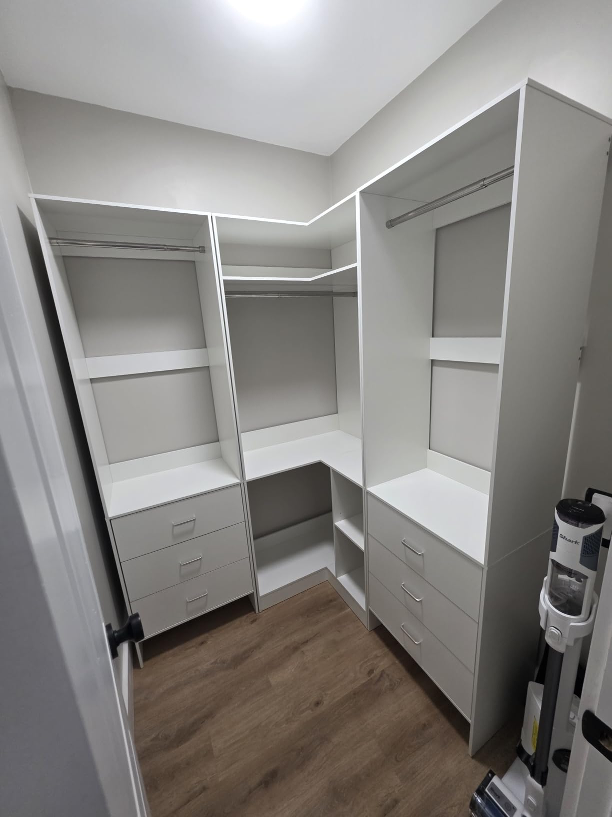 Aheaplus Closet System with 6 Drawers, 4 Hanging Rods & Corner Tower, Corner Closet System with Hanging, 92.6