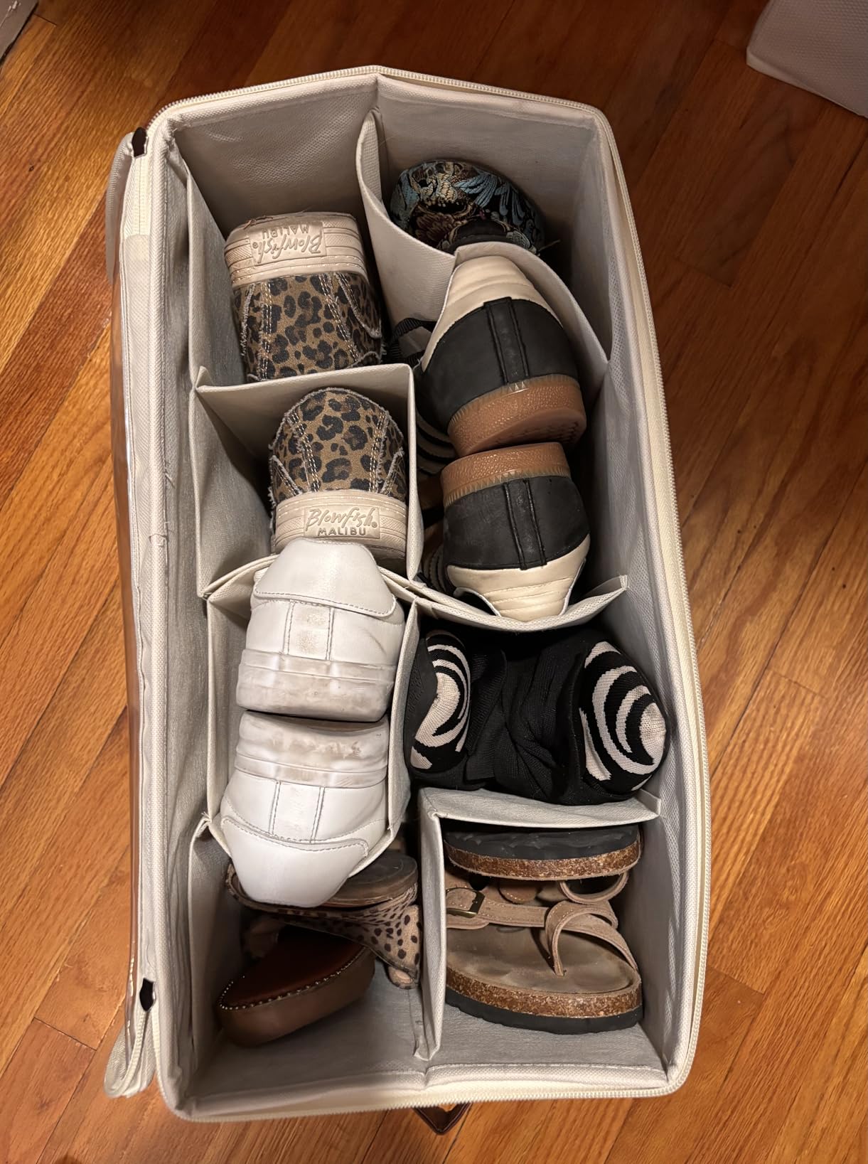 2 Pack Shoe Organizer for Closet, Foldable Shoe Storage with Adjustable | Farbic shoe storage organizer box bin with clear cover, fits up to 16 pairs, shoe storage box for closet, entryway, beige customer photo 1