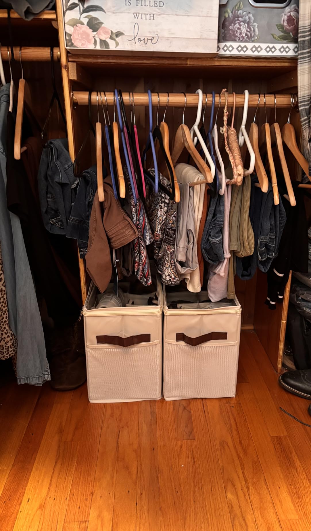 2 Pack Shoe Organizer for Closet, Foldable Shoe Storage with Adjustable | Farbic shoe storage organizer box bin with clear cover, fits up to 16 pairs, shoe storage box for closet, entryway, beige customer photo 2