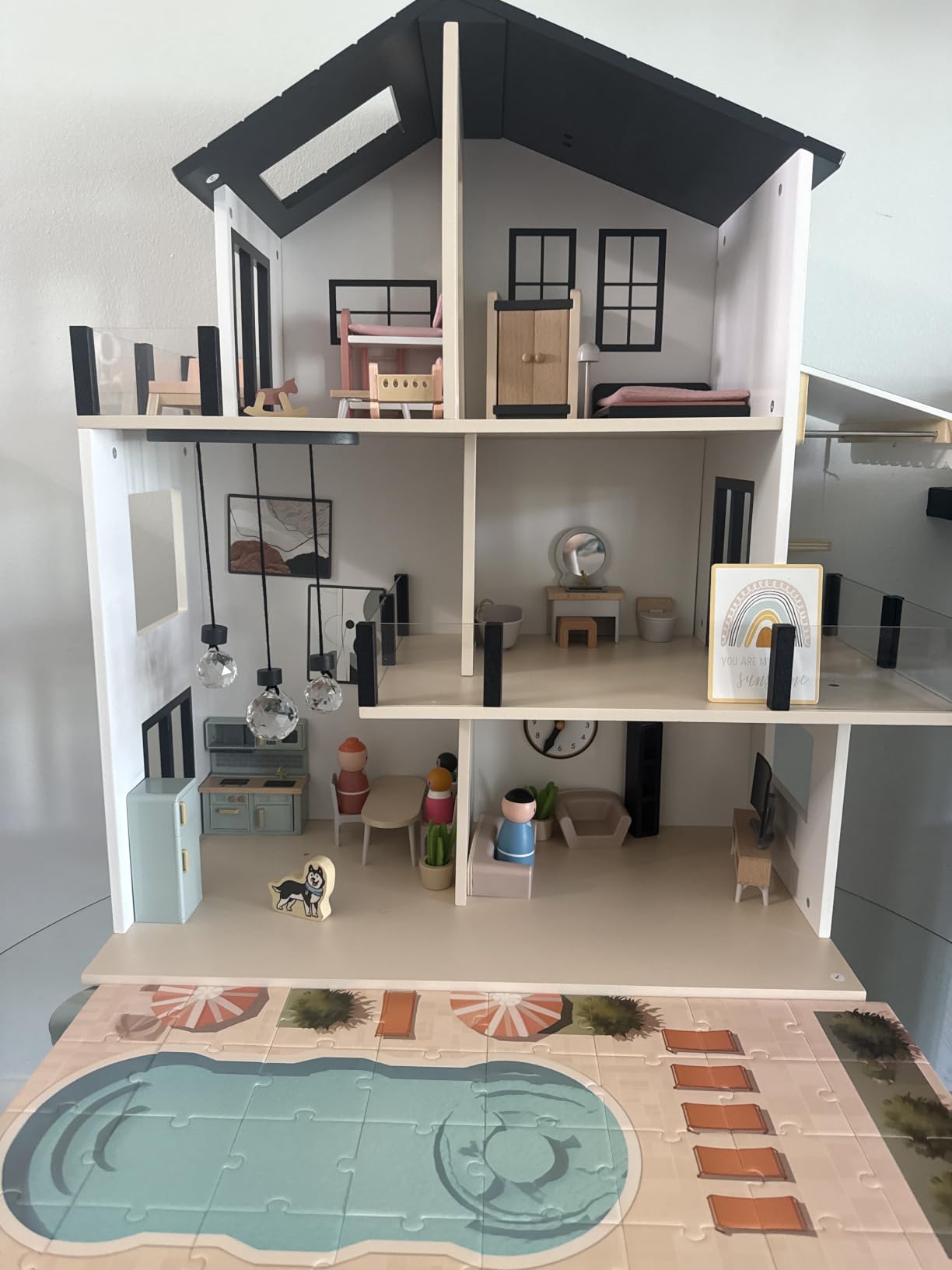 BIERUM Wooden Dollhouse for Girls, Large Pink DIY Pretend Doll House with 39 Furniture Accessories, Elevator & Garage, 5 Rooms Dream Dollhouse for Toddlers, Creative Play Toy Gift for Kids (Pink) customer photo 1