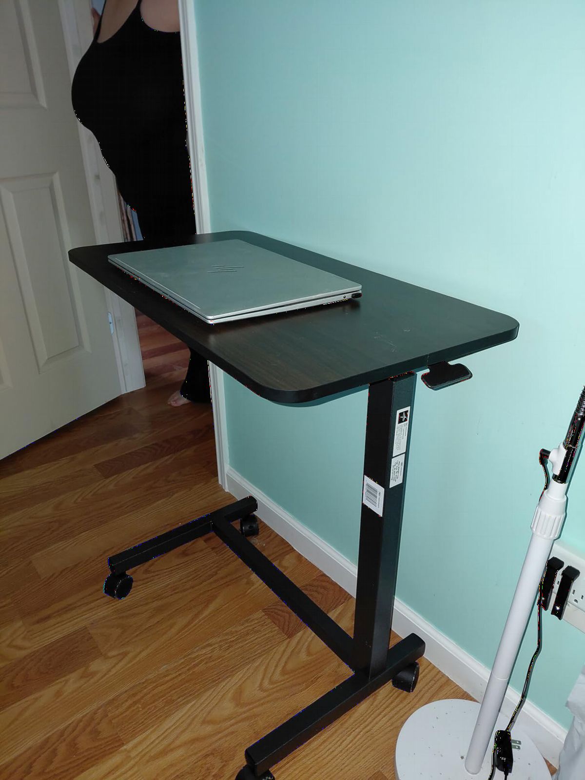 DR. DUNLEY Adjustable Overbed Table on Wheels – Height Adjustable from 30” to 42” – H-Base Rolling Bedside Table for Home, Hospital & Nursing Use – Supports 50 lbs – 15” Wide Surface customer photo 2