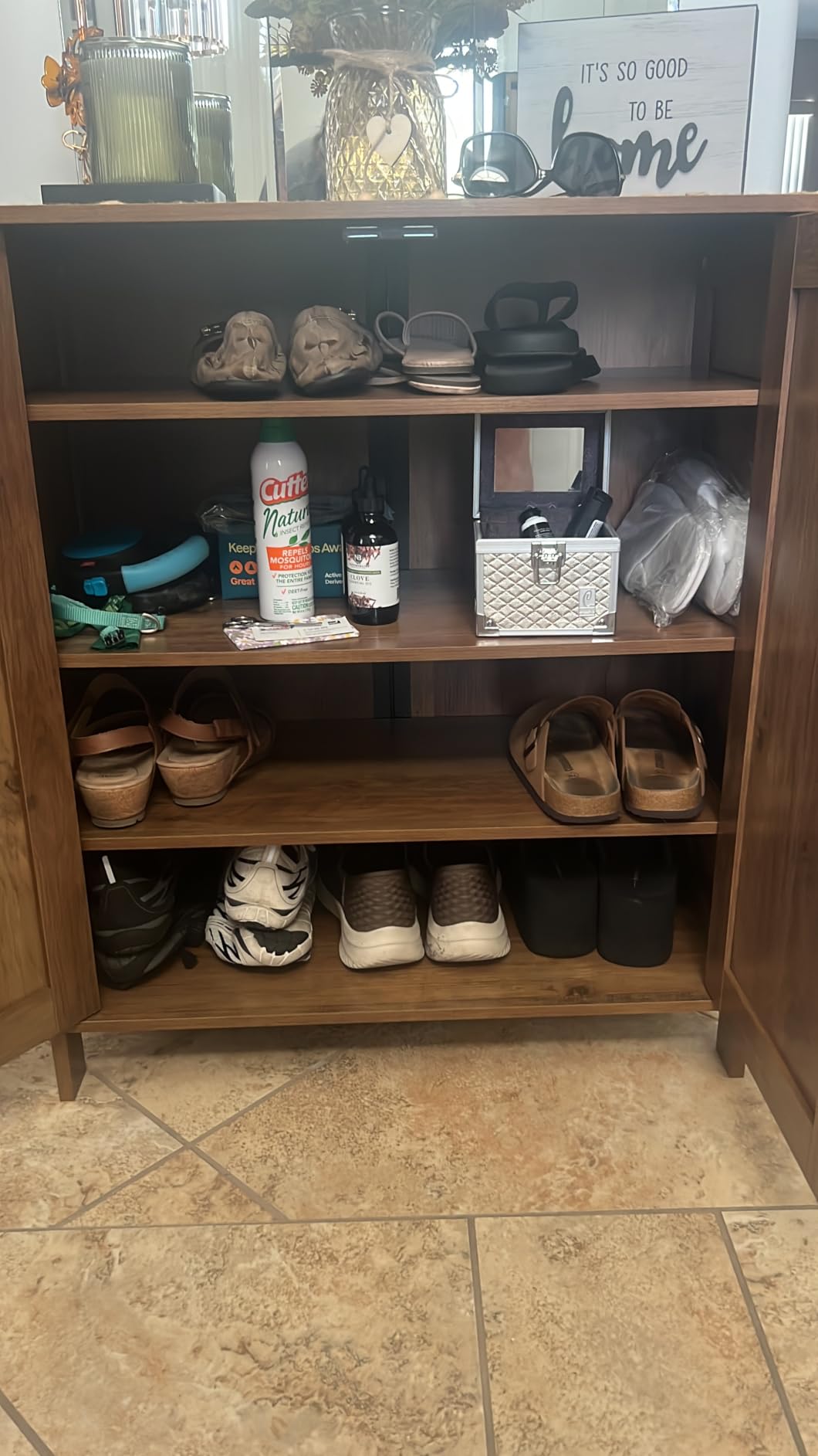 Homleke Farmhouse Shoe Cabinet with 2 Barn Doors & Wood Legs | Tall 4-Tier Shoe Storage Cabinet, 3 Adjustable Shelves, Shoe Rack Organizer, for Entryway, Hallway, Closet, Black customer photo 1