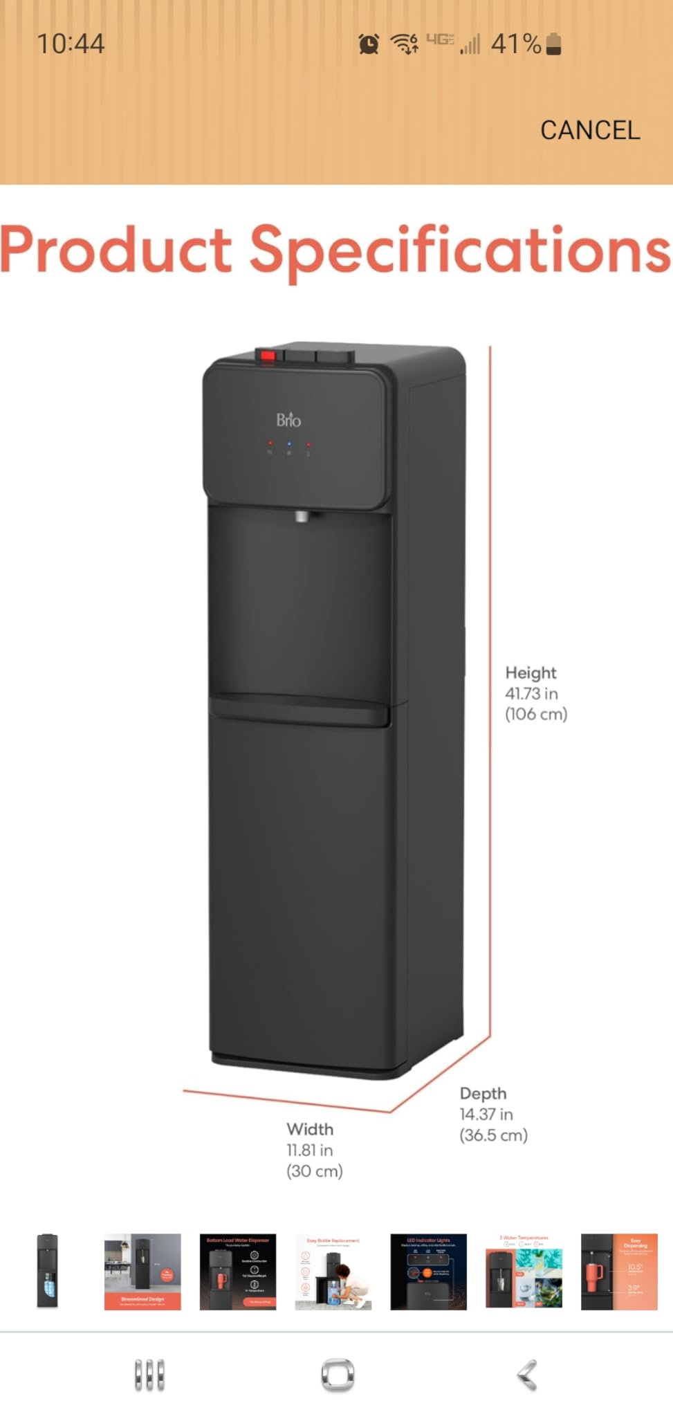Brio 130 Series Bottom Load Water Cooler Dispenser for 5 Gallon Bottles, Hot, Room & Cold, Great for Home or Office, Child Safety Lock, Empty Bottle Alert, Energy Star 3.0, Black customer photo 2