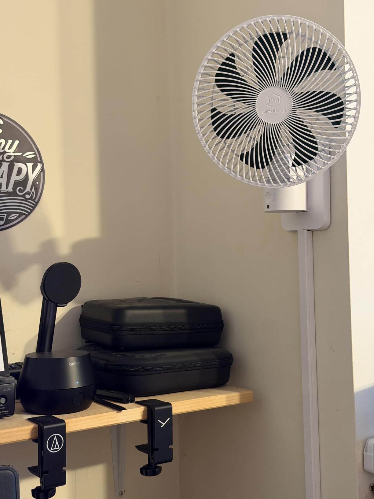 LEMOISTAR 8 Inch Small Wall Mounted RV Fan with Remote Control, 90° Oscillating, 4 Speeds, 4 Timer, Adjustable Tilt, 70 Inch Cord, Quiet, for Camper Van Bedroom Home Office - Black customer photo 1
