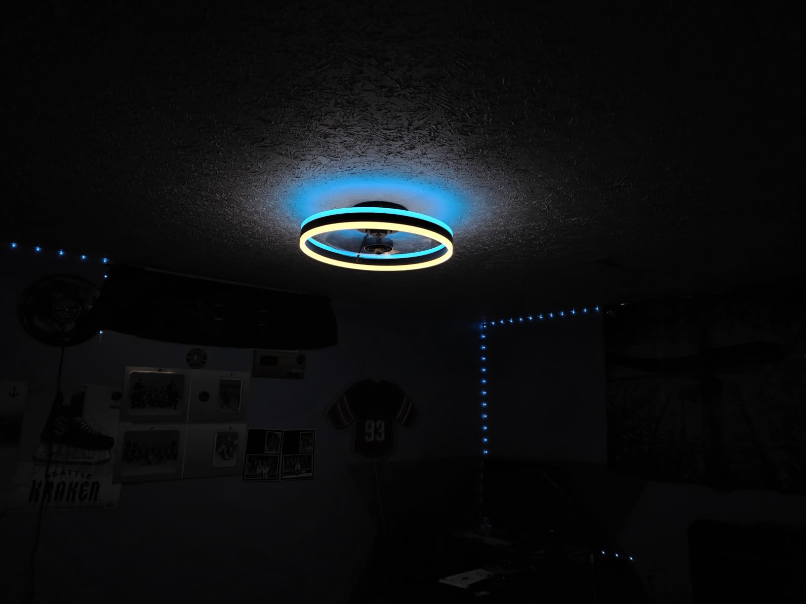 RGB Ceiling Fan with Light, 20'' Low Profile Ceiling Fans, Black Flush Mount LED Fan Light with Remote Control, Modern Bladeless Fandelier for Bedroom, Living Room, Kitchen customer photo 1