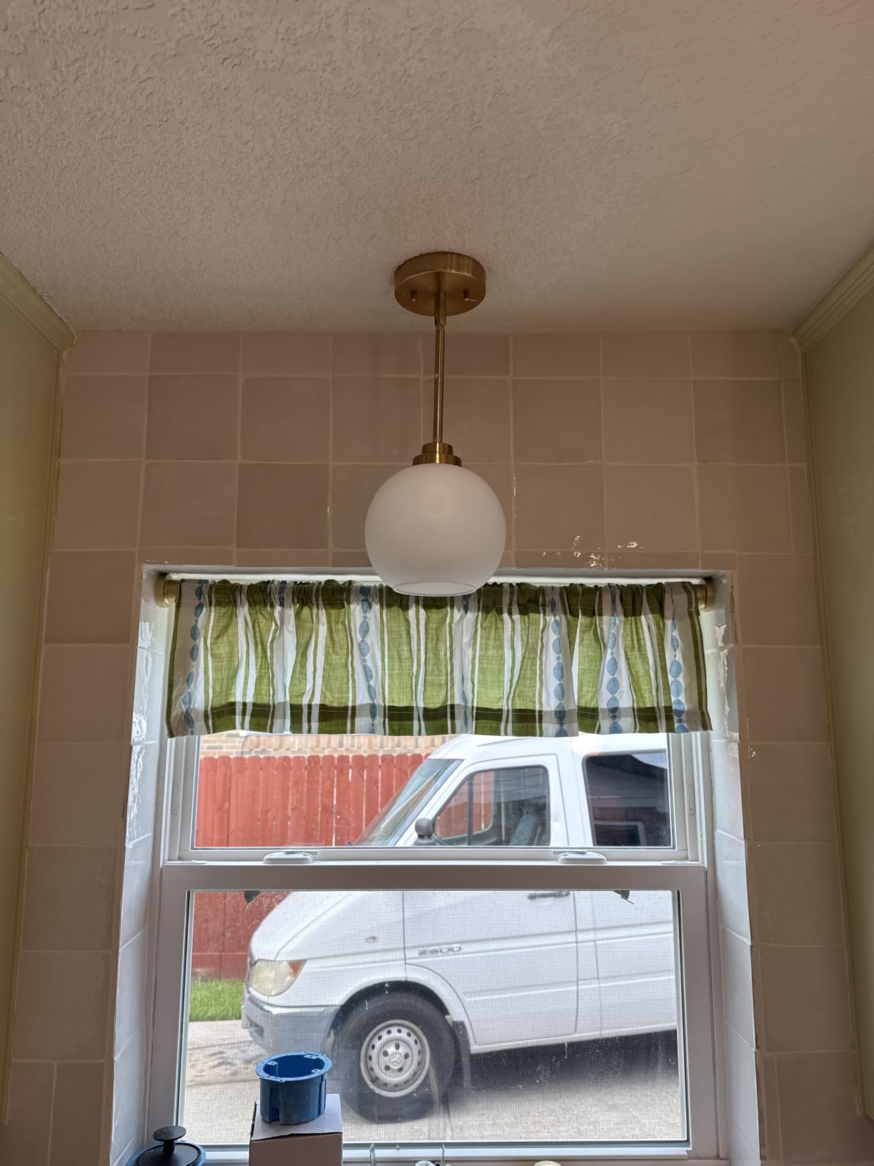 2 Pack Gold Globe Pendant Lights, Mid Century Gold Pendant Light Fixtures, Globe Pendant Lights Kitchen Island with Milk Glass Shade Adjustable Hanging Fixture for Dining Room (Bulbs not Included) customer photo 1