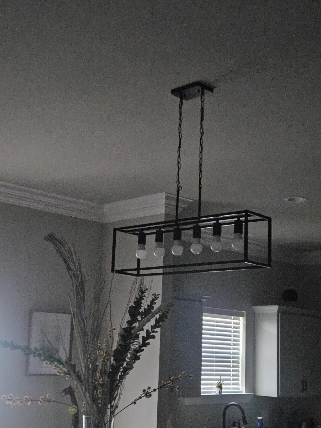 6-Light Black Adjustable-Height Linear Chandelier, Modern Farmhouse Rectangle Fixture customer photo 2