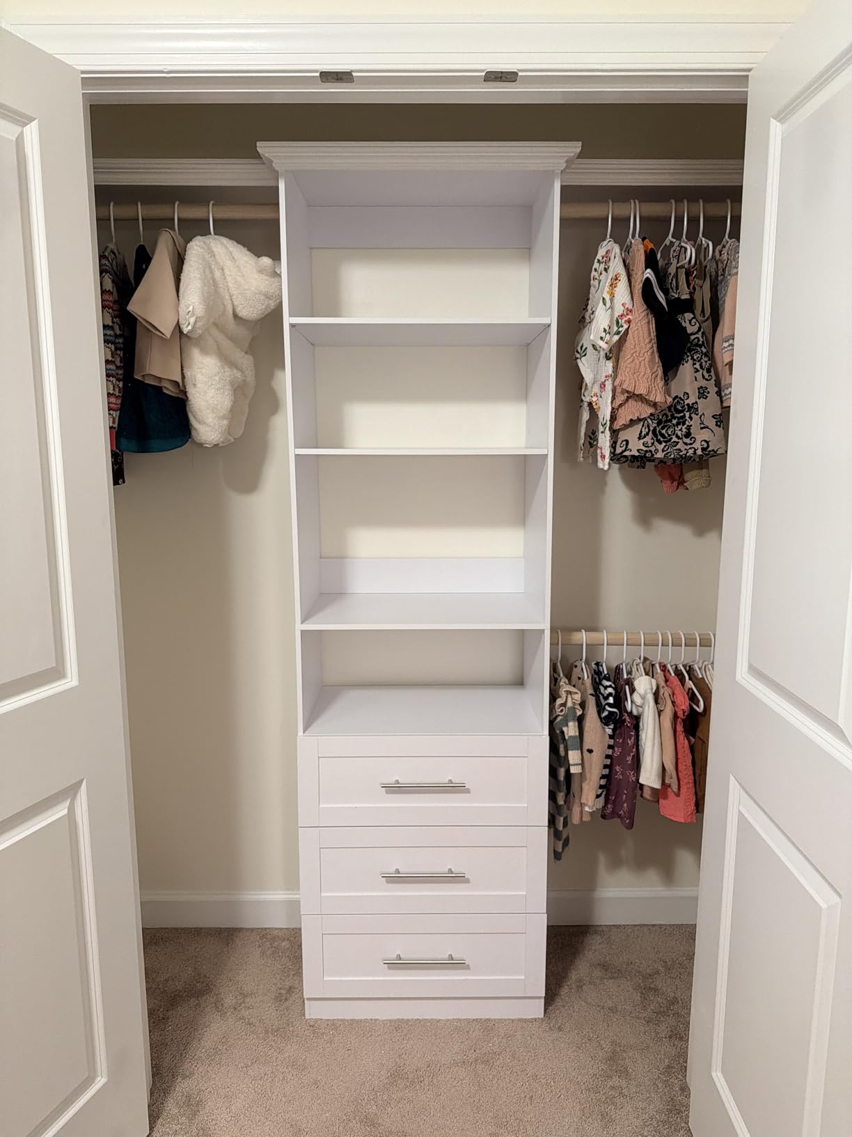 Closet System with 6 Drawers & 8 Shelves, Wood Closet Organizer System with 2 Extra Hanging Rod for Walk in Closet, Modular Closet Organizer System White(4FT) customer photo 1