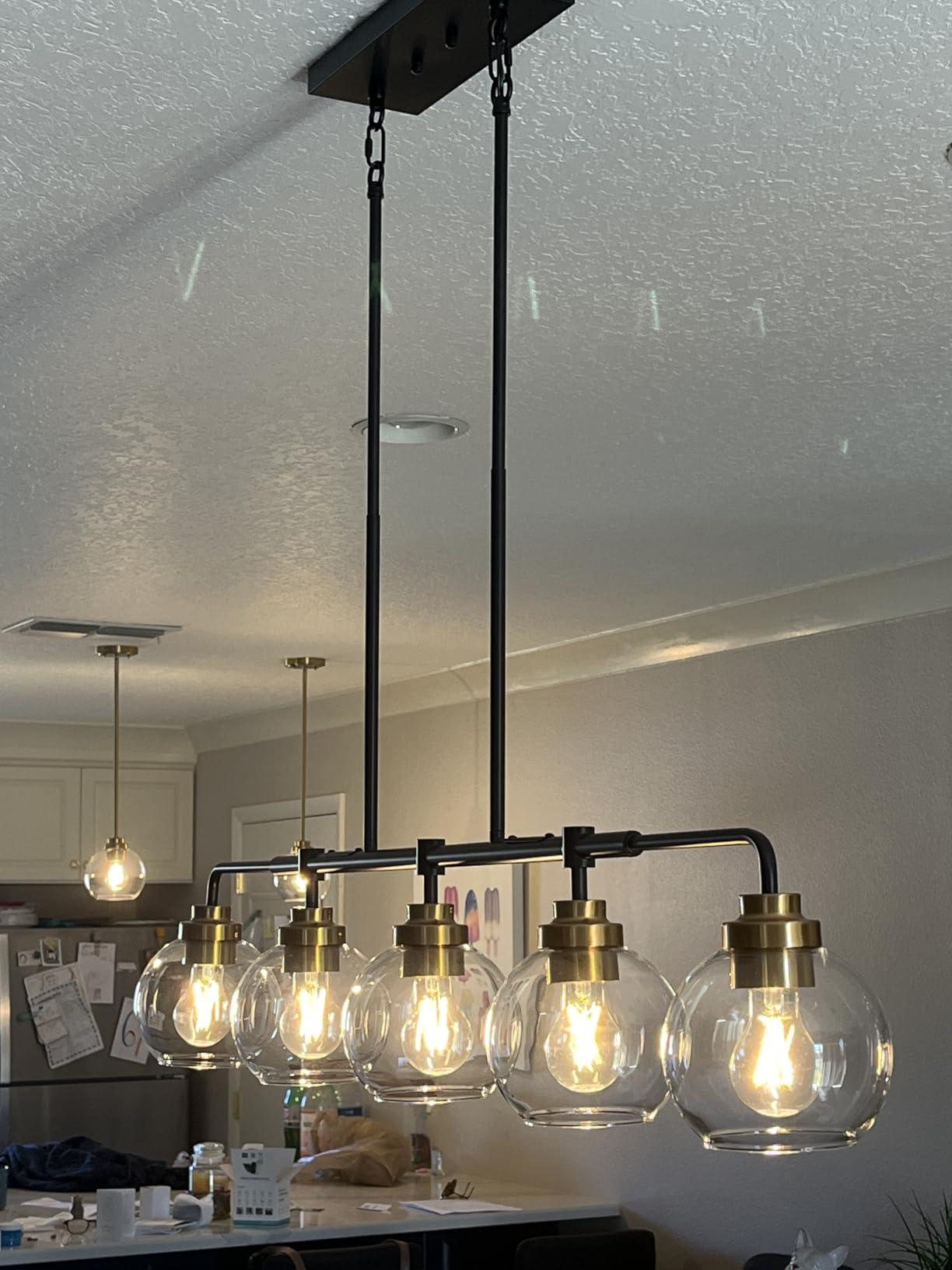 Dining Room Chandelier 5 Light Linear Pendant Lights Kitchen Island with Clear Glass Shade, 45 Inch Adjustable Height customer photo 1