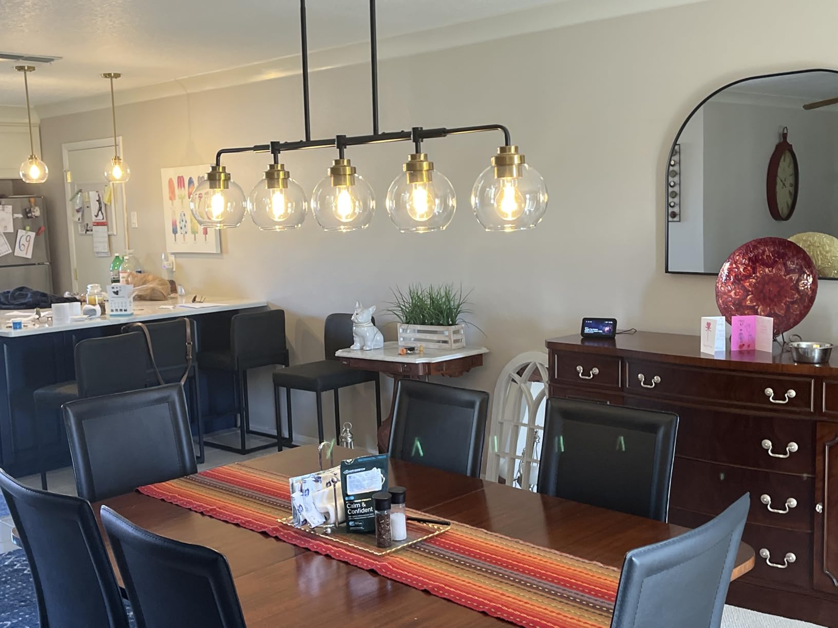 Dining Room Chandelier 5 Light Linear Pendant Lights Kitchen Island with Clear Glass Shade, 45 Inch Adjustable Height customer photo 2