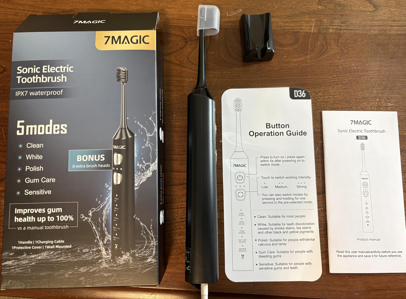 7MAGIC Sonic Electric Toothbrush, 180-Day Runtime, 42000 VPM, 8 Heads, Blue | For Adults & Kids, 5 Modes, 3 Intensities, Sensitive Teeth & Braces Care, Smart Timer, IPX7 Waterproof, USB-C Charging customer photo 1