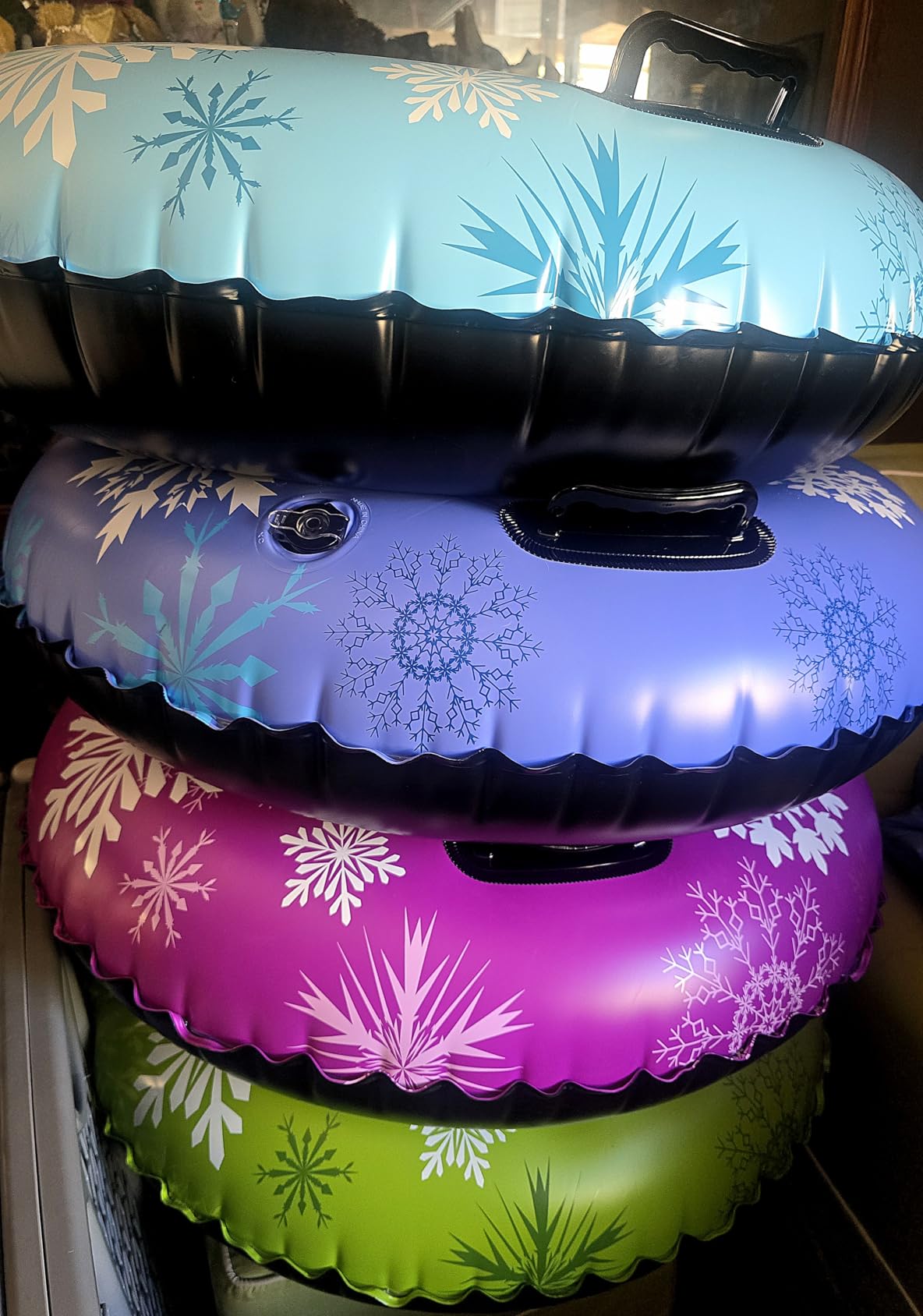 4Pack Snow Tubes, Snow Sled for Kids and Adult, Snow Tube for Sledding Heavy Duty Thickened Double Bottom with Sturdy Handles, Sleds for Winter Outdoor Fun Toys Gifts for Family Boys and Girls customer photo 1