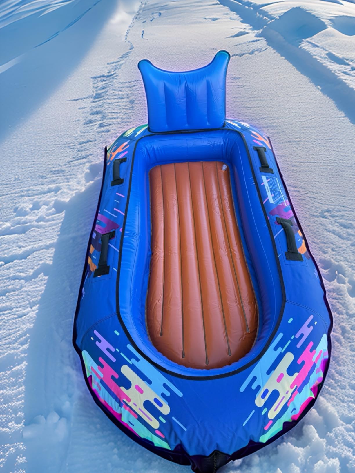 Snow Tube for Adults 2 Person, Heavy-Duty Inflatable Snow Sled with 600D Fabric Cover, Backrest, Tow Rope & Reinforced Handles customer photo 2