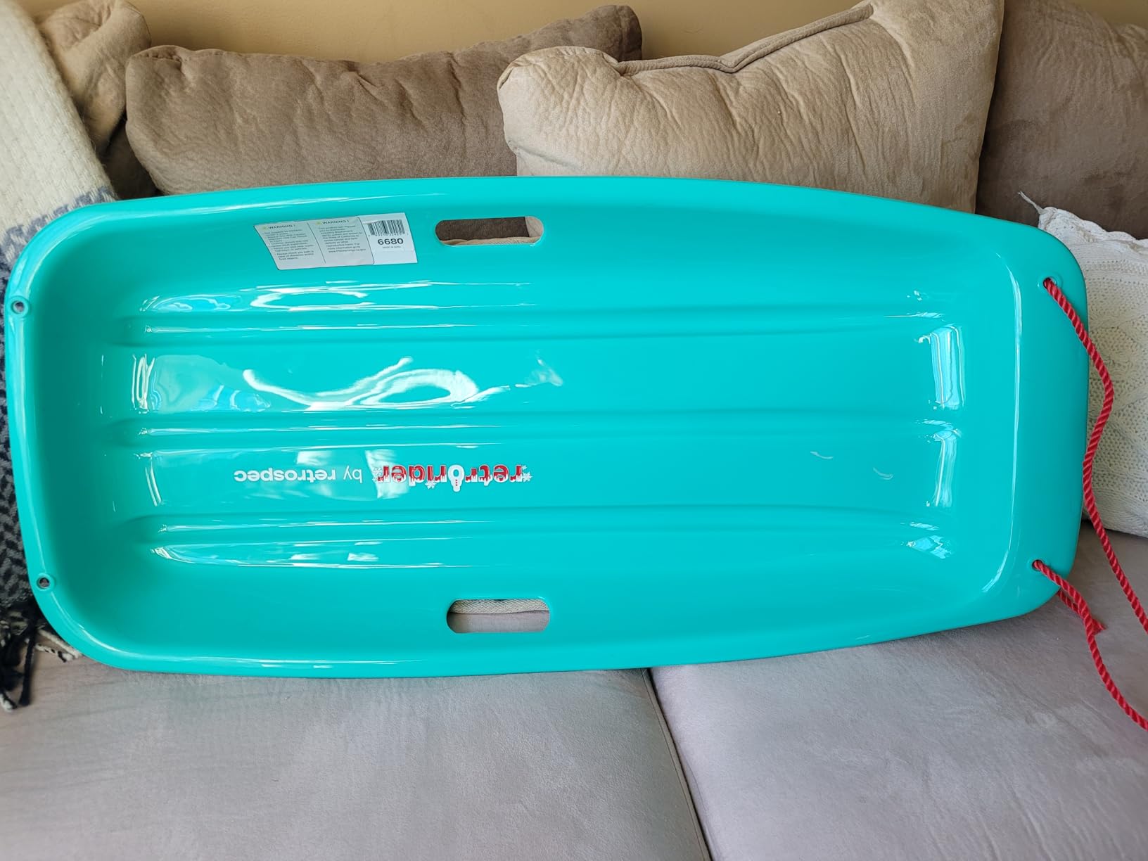 Retrospec Retrorider Plastic Snow Sled - Toboggan Style with Pull Rope, Cold-Resistant Coating, and Hard Bottom customer photo 1