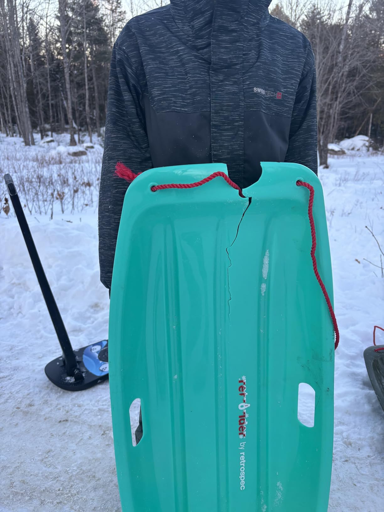 Retrospec Retrorider Plastic Snow Sled - Toboggan Style with Pull Rope, Cold-Resistant Coating, and Hard Bottom customer photo 2