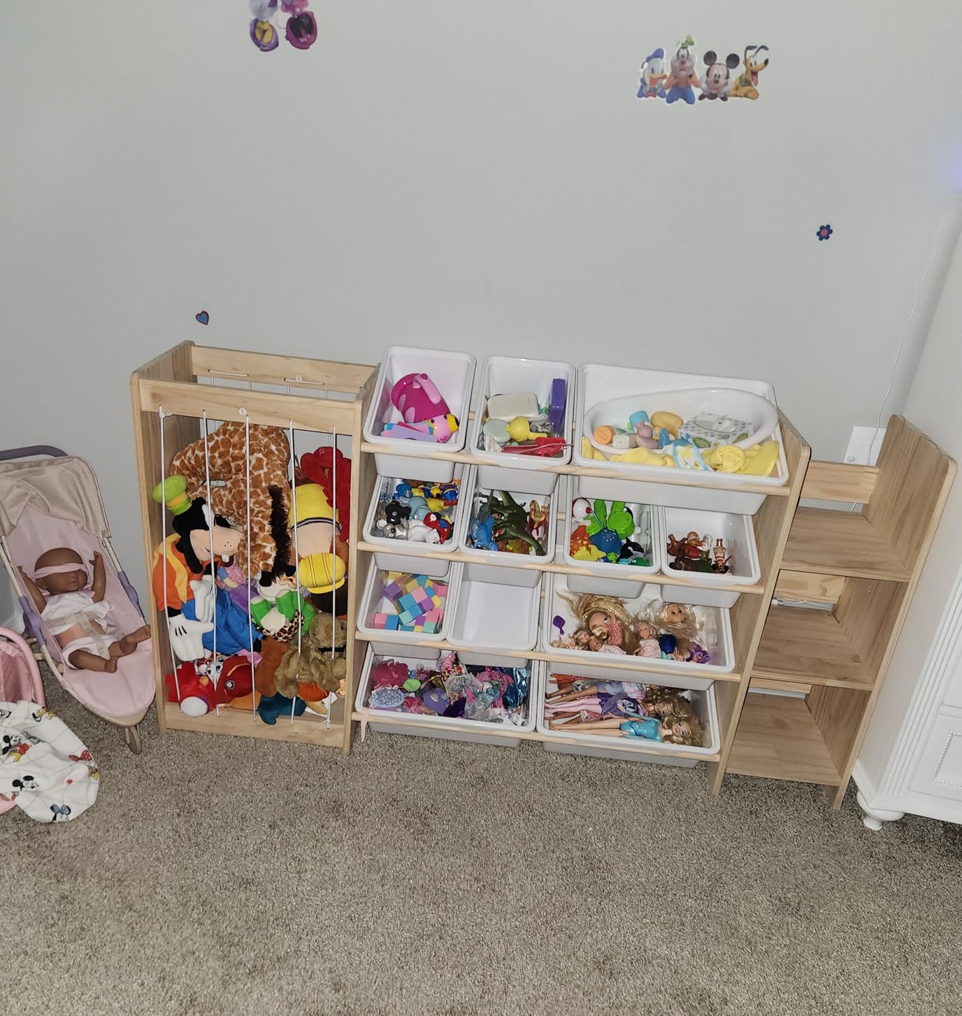 EXPERLAM 3-in-1 Toy Storage Organizer, Stuffed Animal Holder & 3-Tier Bookcase, Solid Wood Toy Organizer with 12 Storage Bins, Space-Saving Toy & Book Shelf for Kids Rooms, Bedroom, Playroom, White customer photo 2