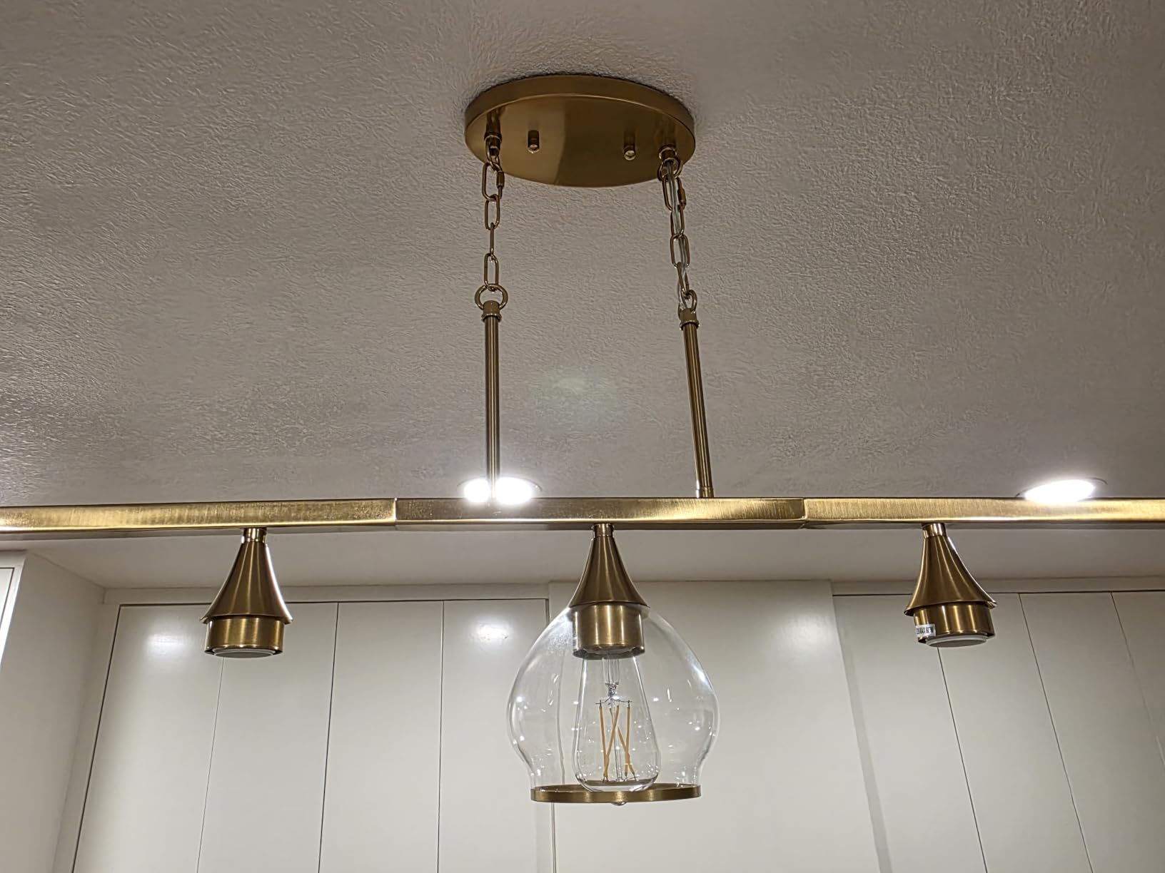 Kitchen Island Linear Pendant Light, 4-Light Gold Dining Room Chandelier with Clear Glass Globe Shades customer photo 2