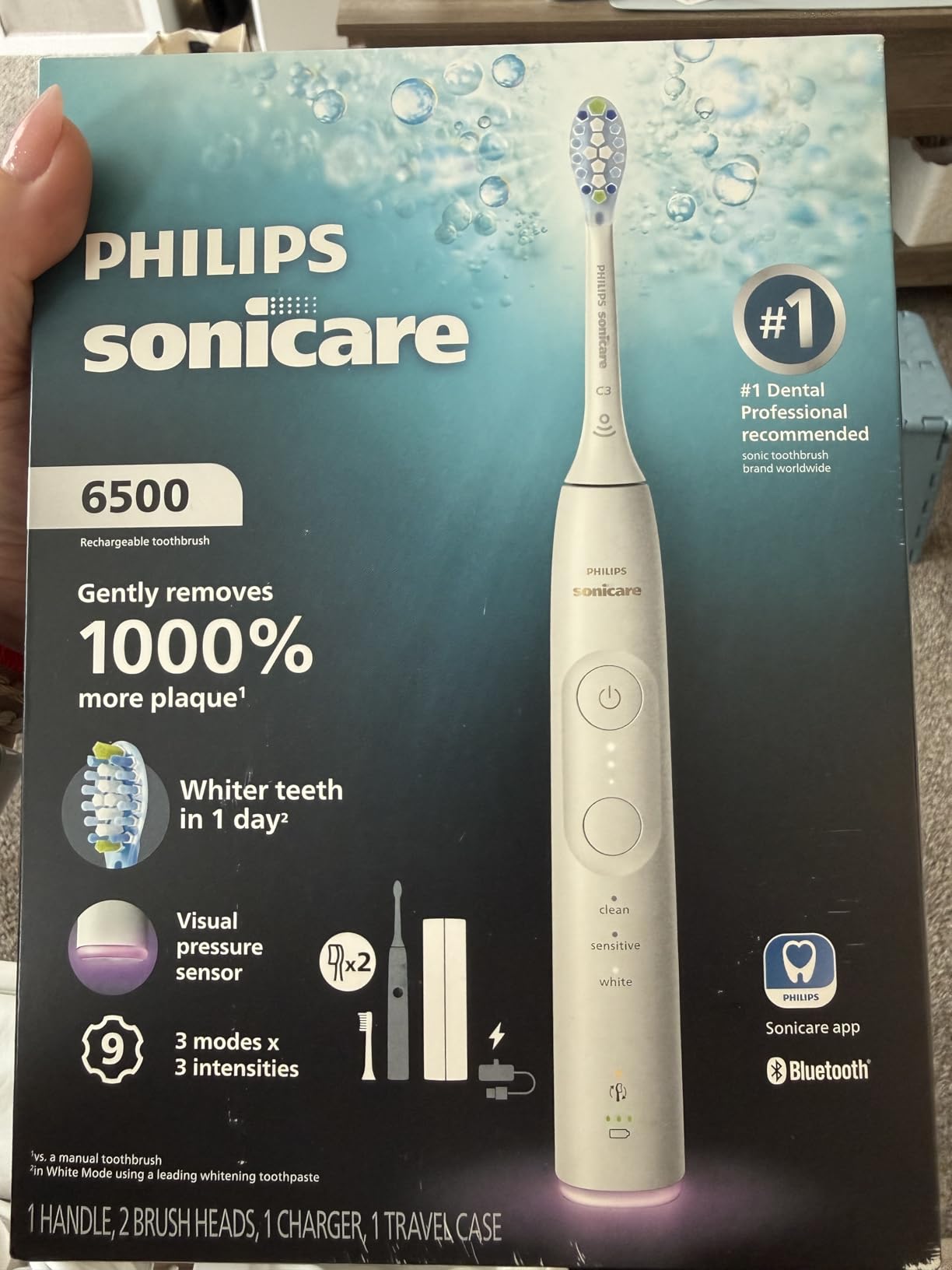 Philips Sonicare 6500 Rechargeable Electric Toothbrush, 2 Brush Head, White | 1000% More Plaque Removal, Visual Pressure Sensor, 9 Brush Settings, App Connected, 21-Day Battery, Travel Case, HX7410/10 customer photo 2