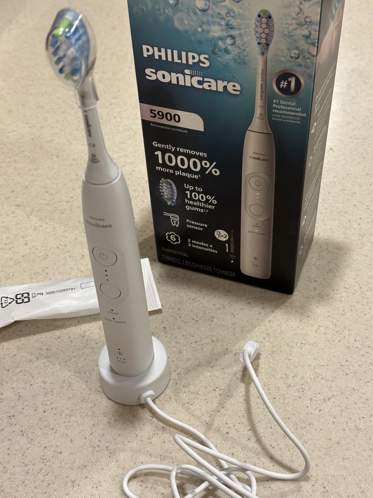 Philips Sonicare 5900 Rechargeable Electric Toothbrush, 2 Brush Heads, Pink | 1000% More Plaque Removal, Pressure Sensor, 6 Brush Settings, 21-Day Battery, 2-Minute Guided Timer, HX7132/02 customer photo 1