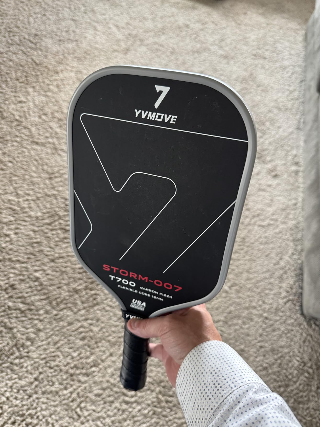 YVmove 16mm Kevlar T700 Carbon Fiber Pickleball Paddle, USAPA Approved | Raw Carbon Texture for Exceptional Spin Explosive Power & Consistent Shot Performance with Thermoformed Uni-body Construction customer photo 1
