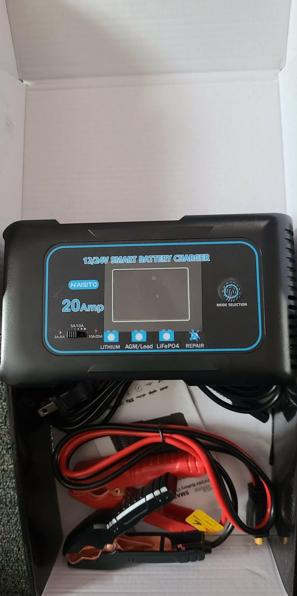 Haisito 20-Amp Smart Battery Charger (Lithium LiFePO4 & Lead-Acid), 12V/24V Rapid Automotive Car Charger with Temperature Compensation - Trickle Maintainer for Boat, Truck, RV, Lawn Mower, Marine customer photo 2