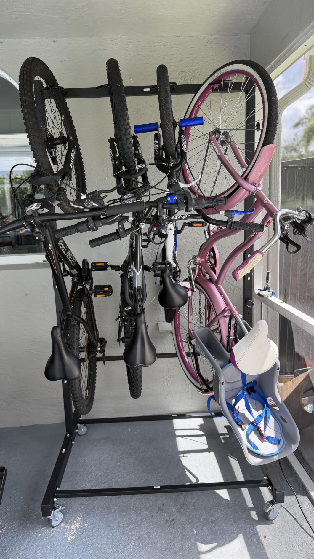 WALMANN Freestanding Bike Stand for 4 Bikes Garage, Vertical Bike Storage | Rolling Bike Stand, Heavy Duty Bike Floor Stand with Wheels, Holds Up to 70 lbs/Hook customer photo 2