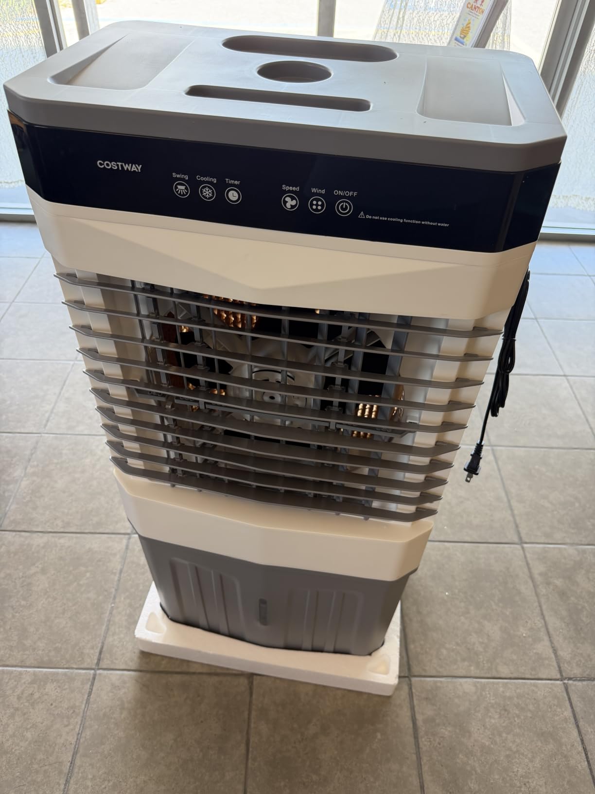 COSTWAY 3-in-1 Swamp Cooler, 2100 CFM Evaporative Air Cooler, White | Portable Cooling Fan with Remote, 5.3 Gal Water Tank, 3 Speeds, 4 Ice Packs, 12H Timer, Auto Oscillation for Indoor Outdoor customer photo 2