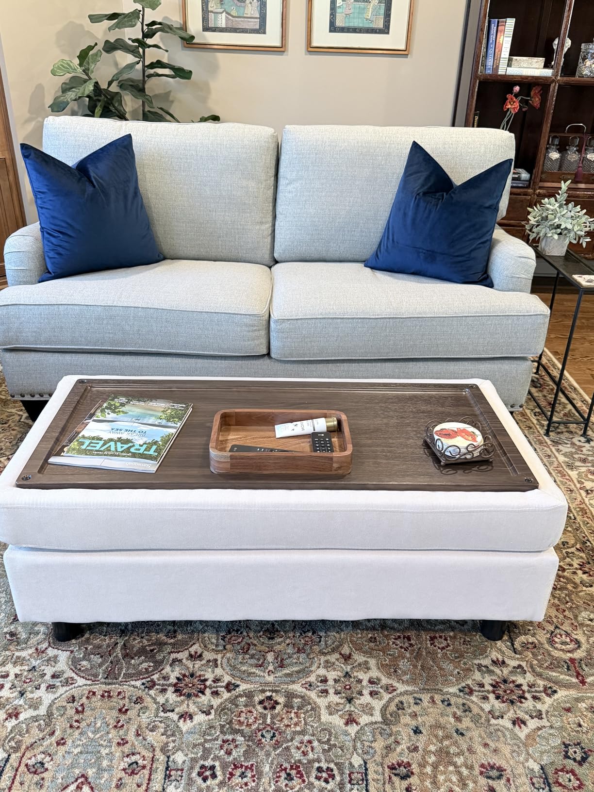 LINSY HOME 46 Inches Wide Storage Ottoman Bench, Linen Coffee Table Folding Long Shoes Bench Footstool, Storage Chest, Foot Rest Stool, for The Living Room, Entryway and Family Room(Beige) customer photo 1