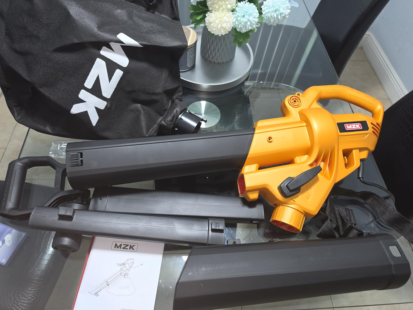 MZK 3-in-1 Electric Leaf Blower Vacuum Mulcher, Corded | Blows, vacuums, and mulches leaves with 460 CFM airflow and 40L bag for gardens, yards, and walkways. customer photo 1
