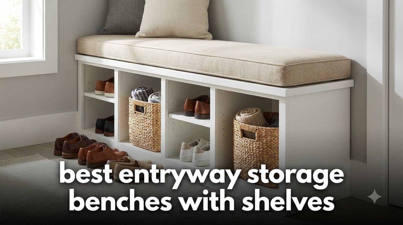 best entryway storage benches with shelves