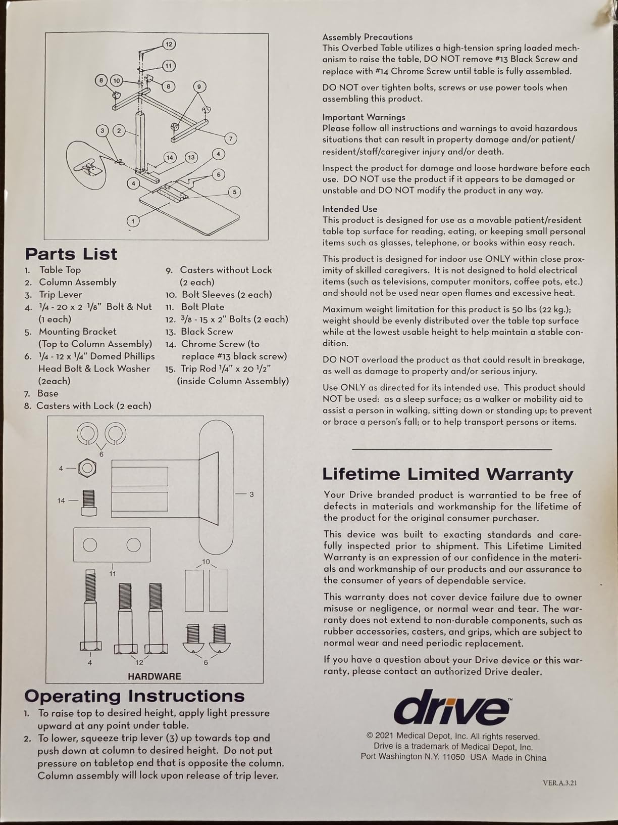 Drive Medical Overbed Table with Wheels, Woodgrain Top, Silver Vein customer photo 1