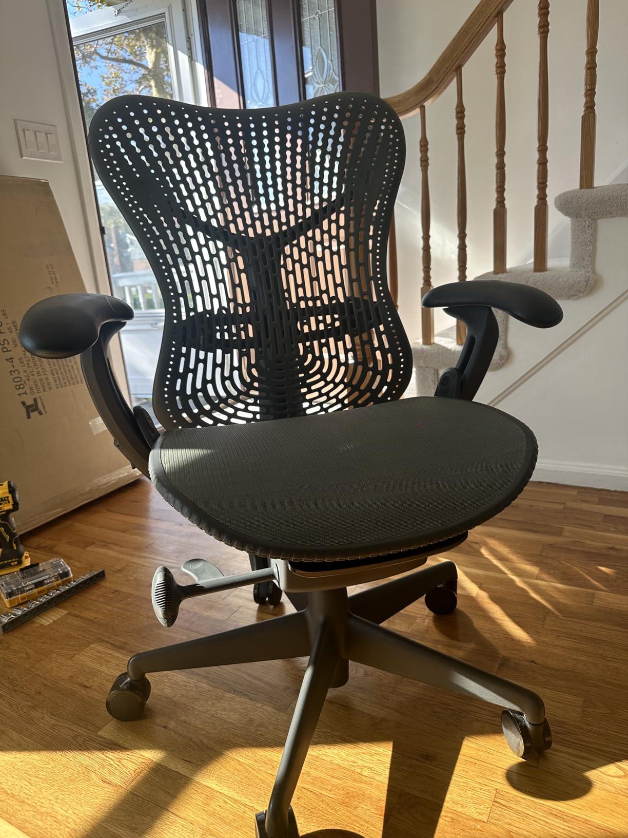 Mirra Chair by Herman Miller: Fully Featured w/Forward Tilt - Adjustable Arms - FlexFront Seat - Tilt Limiter - Lumbar Support - Hard Floor Casters - Graphite Frame/Graphite Seat customer photo 1