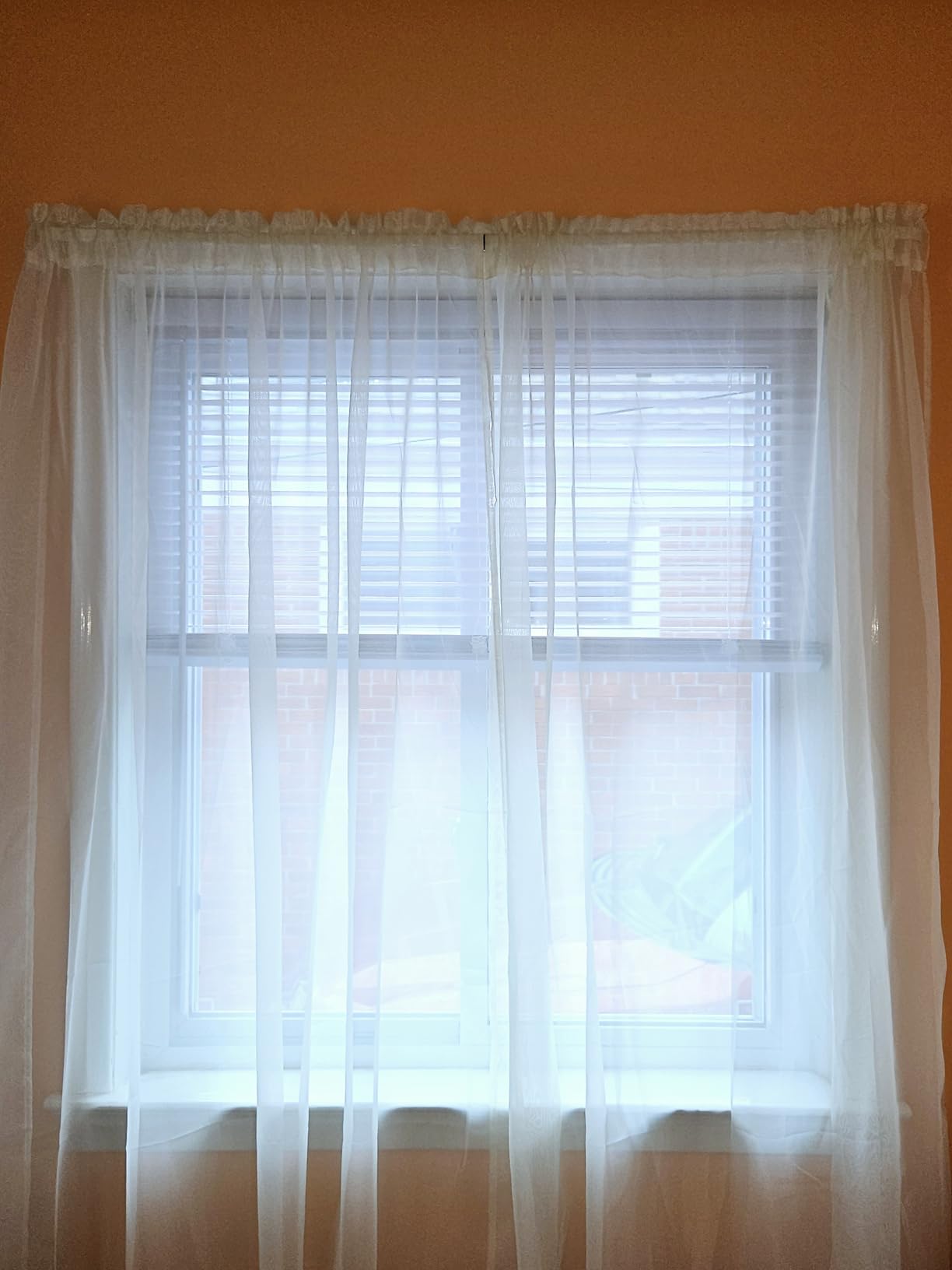 Cordless Light Filtering Mini Blind, 27 x 64 in, Pearl White | Cordless Lift and Light-Filtering Control: Slat-Based Blind Construction with Adjustable Light Control. customer photo 2