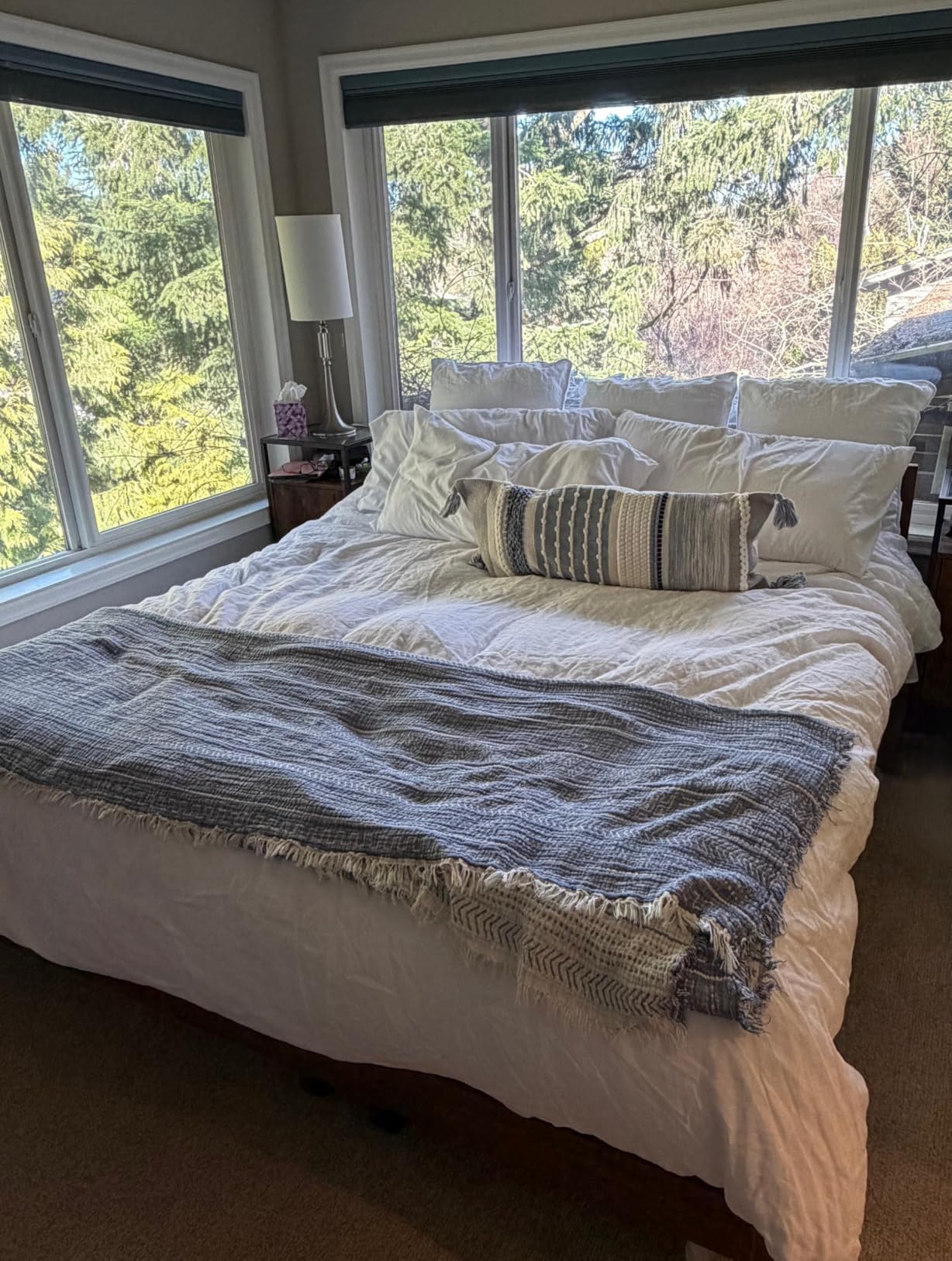 Simple&Opulence 100% Linen Duvet Cover Set, 3 PCS Natural French Flax White Duvet Cover Queen Size, Breathable Soft Comfy Linen Bedding Comforter Cover with 2 Pillowcases(White, 92