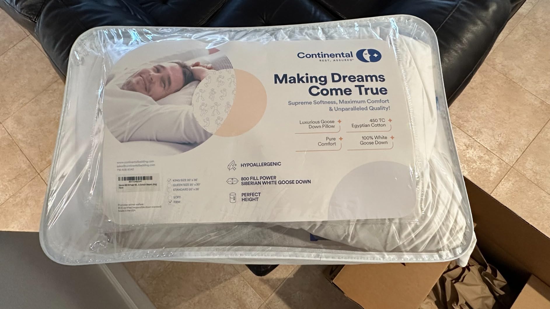Continental Bedding Siberian Goose Down Pillow 800 Fill Power White Goose Down 400 Thread Count 100% Cotton Shell Soft Medium Firm Loft Options Handcrafted in USA customer photo 2