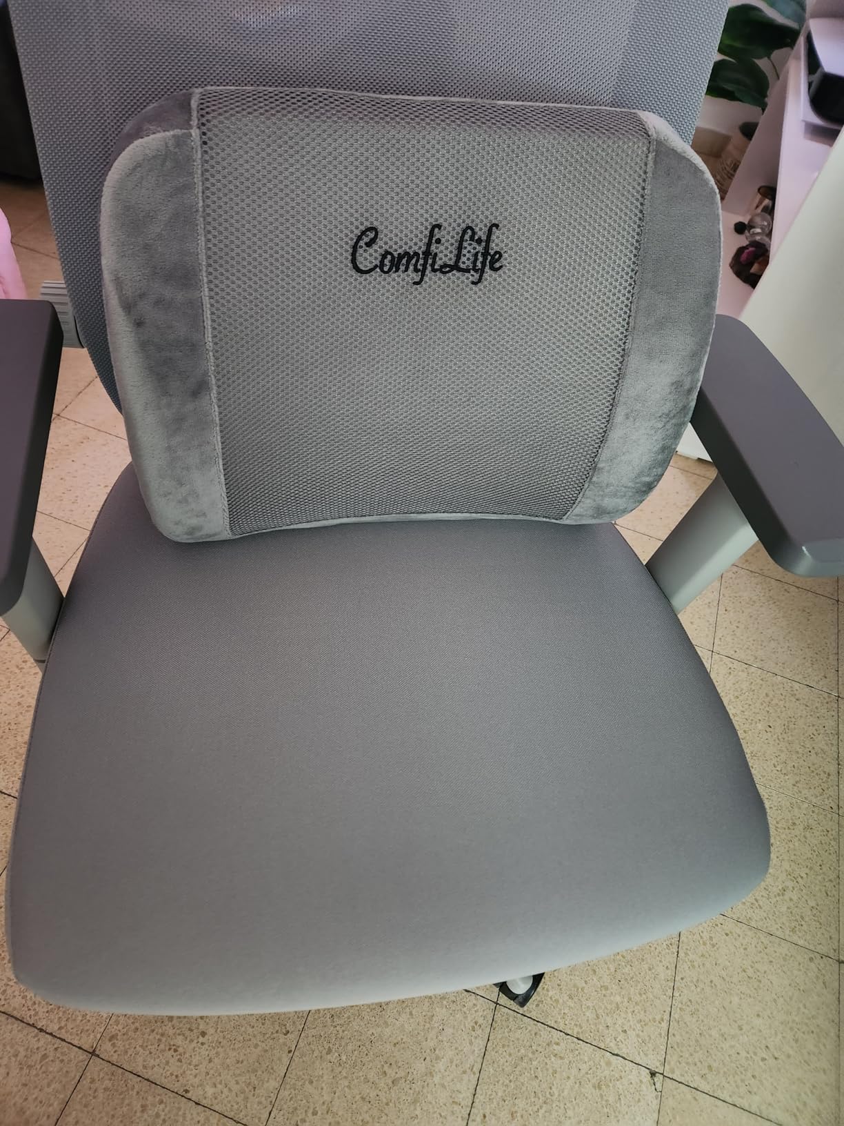 ComfiLife Lumbar Support Back Pillow Office Chair and Car Seat Cushion - Memory Foam with Adjustable Strap and Breathable 3D Mesh (Gray) customer photo 2