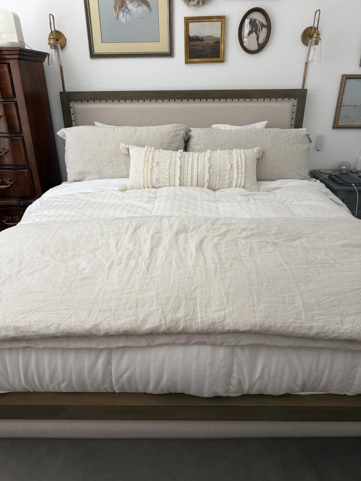 Simple&Opulence 100% Linen Duvet Cover Set 3pcs Basic Style Natural French Washed Flax Solid Color Soft Breathable Farmhouse Bedding with Button Closure - Linen, Queen customer photo 1