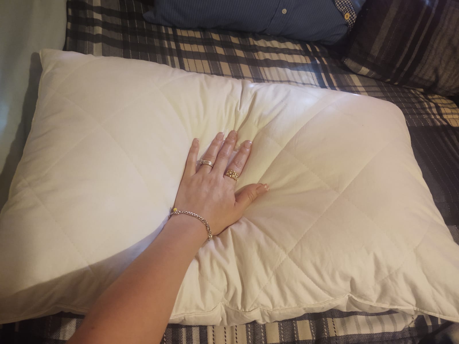 Three Geese White Goose Feather & Cotton Pillows King Size Set of 2 - Soft 600 Thread Count 100% Cotton, Medium Firm,Soft Support,White Solid customer photo 2
