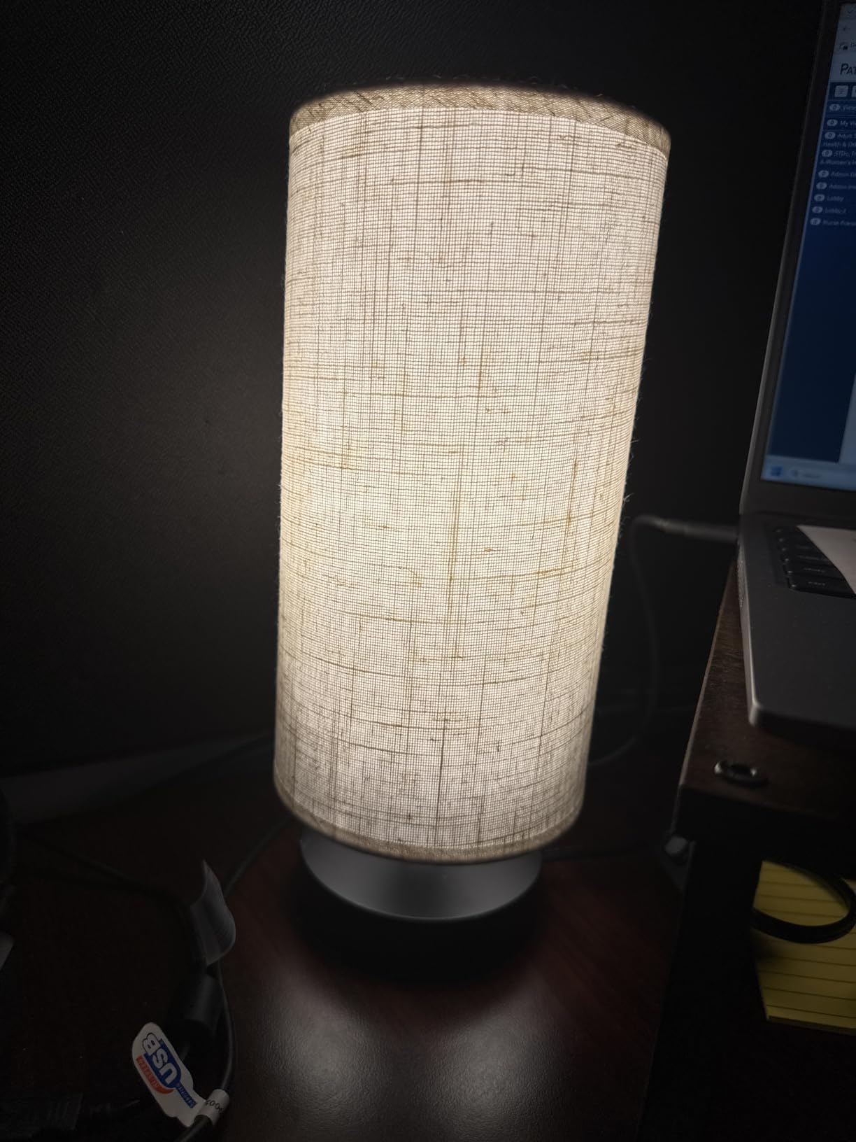 lifeholder Table Lamp, Bedside Nightstand Lamp, Simple Desk Lamp, Fabric Wooden Table Lamp for Bedroom Living Room Office Study, Cylinder Black Base customer photo 1